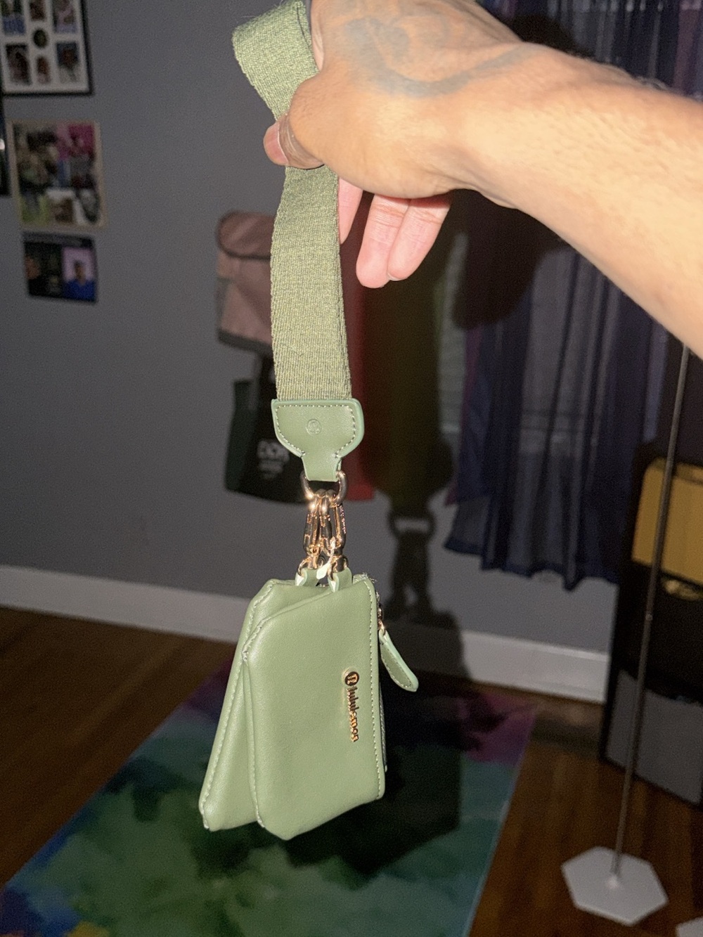 Green leather lululemon dual pouch
